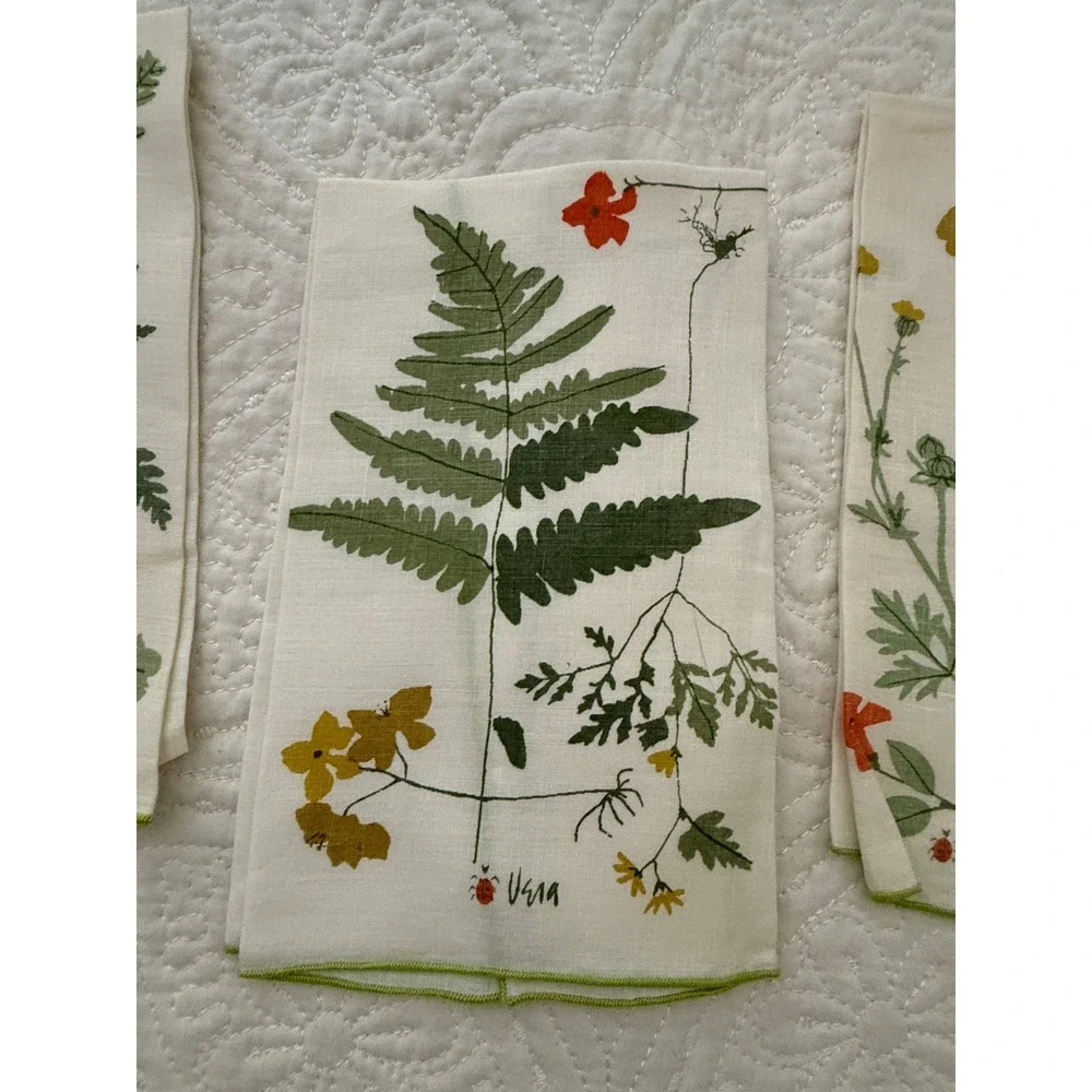 Vera Neumann Lot 4 RARE NOS Fingertip Tea Towels Botanical Linen MCM 1960s